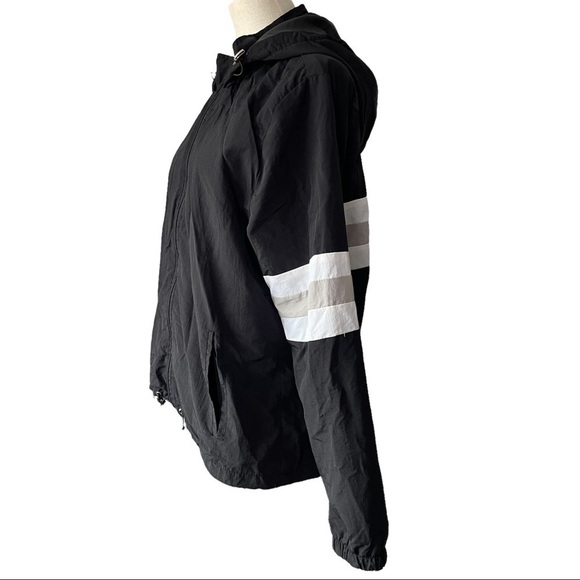 Tattoo black grey white  striped lined hooded spring fall jacket - Picture 4 of 10